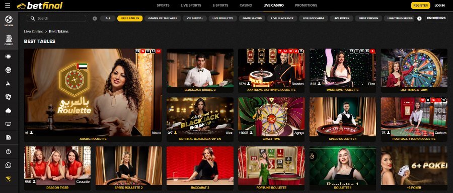 Live dealer tables at Betfinal